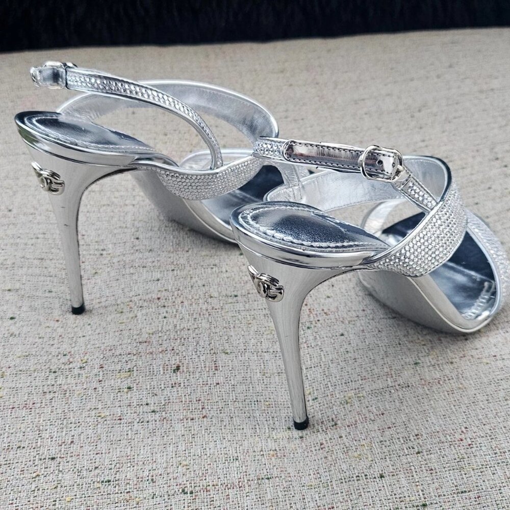 Dolce & Gabbana Women Heel Sandal Silver Tone Shoes Leather Made Italy Size 37 - Picture 6 of 12